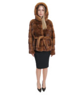 Giacca con cintura esterna pelliccia gold 46 manica lunga orizzontale cappuccio donna