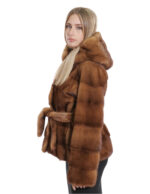 Giacca con cintura esterna pelliccia gold 46 manica lunga orizzontale cappuccio donna