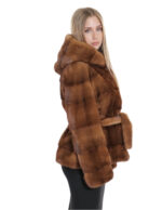 Giacca con cintura esterna pelliccia gold 46 manica lunga orizzontale cappuccio donna