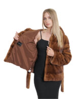 Giacca con cintura esterna pelliccia gold 46 manica lunga orizzontale cappuccio donna