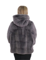 Giacche grigio orizzontale 44/52 maniche pelle intera cappuccio visone pelliccia coulisse