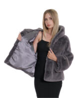 Giacche grigio orizzontale 44/52 maniche pelle intera cappuccio visone pelliccia coulisse