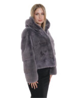 Giacche grigio orizzontale cappuccio visone pelliccia 46 grigio coulisse vita manica lunga corta