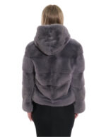 Giacche grigio orizzontale cappuccio visone pelliccia 46 grigio coulisse vita manica lunga corta