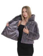 Giacche grigio orizzontale cappuccio visone pelliccia 46 grigio coulisse vita manica lunga corta