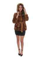 Mink fur jacket 40 gold gold horizontal processing with external fur belt 66 cm - Image 5