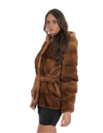 Mink fur jacket 40 gold gold horizontal processing with external fur belt 66 cm - Image 3