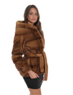 Mink fur jacket 40 gold gold horizontal processing with external fur belt 66 cm - Image 4