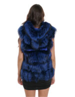 Fox Blue Weste 46 Kurzes Volllederfell mit Wildleder Hellblaue Außentaschen Kapuze – Bild 6