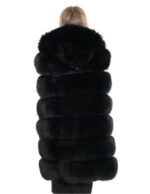Gilet volpe nero zip oro 58 cappuccio pelliccia tasche esterne zip ai lati smanicato lungo 84 cm