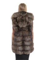 Gilet volpe marrone sfumato ganci 46 cappuccio pelliccia tasche esterne smanicato lungo 80 cm