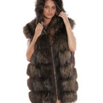 Gilet volpe con cappuccio 60 pelliccia con pelle marrone scamosciata zip oro second life