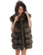 Gilet volpe con cappuccio 62 pelliccia con pelle marrone scamosciata zip oro second life