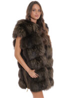 Gilet volpe con cappuccio 62 pelliccia con pelle marrone scamosciata zip oro second life