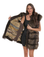 Gilet volpe con cappuccio 62 pelliccia con pelle marrone scamosciata zip oro second life