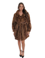Cappotto petali di visone gold 56 manica con elastico cinta in pelle esterna collo pistagna