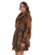 Cappotto petali di visone gold 56 manica con elastico cinta in pelle esterna collo pistagna