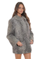 Persian gray coat 52 Italian collar long sleeve mug pockets curly fur - Image 4
