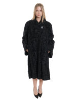 Cappotto lunghissimo persiano nero a campana 54 colletto tondo 112 cm manica lunga