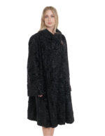 Cappotto lunghissimo persiano nero a campana 54 colletto tondo 112 cm manica lunga