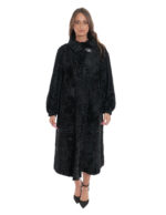 Lunghissimo cappotto nero pelliccia persiano 48 colletto italiano con bottone manica lunga