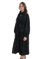 Lunghissimo cappotto nero pelliccia persiano 48 colletto italiano con bottone manica lunga