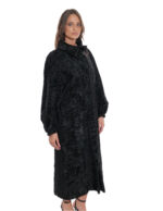 Lunghissimo cappotto nero pelliccia persiano 48 colletto italiano con bottone manica lunga