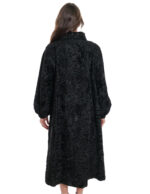 Lunghissimo cappotto nero pelliccia persiano 48 colletto italiano con bottone manica lunga