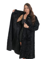 Lunghissimo cappotto nero pelliccia persiano 48 colletto italiano con bottone manica lunga