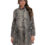 Cappotto a campana grigio 48 persiano pelliccia collo pistagna con bottone a chiusura