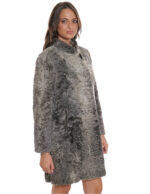 Cappotto a campana grigio 48 persiano pelliccia collo pistagna con bottone a chiusura