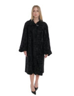 Cappotto 114 cm persiano pelliccia nero 54 manica lunga collo italiano con bottone