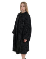 Cappotto 114 cm persiano pelliccia nero 54 manica lunga collo italiano con bottone
