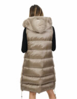Gilet 94 cm silverblue visone orizzontale e rex 56 pelliccia cappuccio coulisse