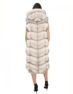 Long Vest in Pink Peony Fox Fur 48 with Hood and Suede 112cm - Image 6