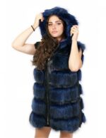 Gilet volpe colore blu 50 chiusura zip cappuccio tasche esterne zip laterali