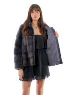 Horizontal mink jacket with zip 42 dark grey anthracite long sleeve hood - Image 7