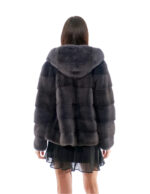 Horizontal mink jacket with zip 42 dark grey anthracite long sleeve hood - Image 6