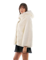 Giacche bianco ottico orizzontale 44/52 maniche pelle intera cappuccio visone pelliccia coulisse