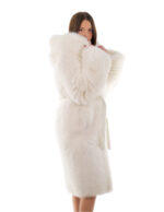 Cappotto volpe bianco 44 lungo 108 centimetri manica lunga cintura esterna in pelle cappuccio enorme