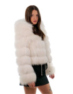 White fox fur jacket 40 long sleeve white leather 56cm long - Image 2