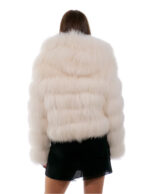 White fox fur jacket 42 long sleeve white leather 56cm long - Image 5