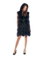 Gilet lungo in pelliccia di volpe nero 56 con cappuccio zip e pelle scamosciata 86 centimetri – Bild 5