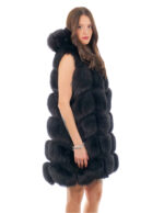 Gilet lungo in pelliccia di volpe nero 56 con cappuccio zip e pelle scamosciata 86 centimetri – Bild 4