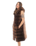 Gilet 94 cm scanbrown visone orizzontale e piumino 54 pelliccia cappuccio coulisse
