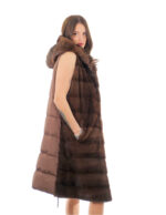Gilet 94 cm scanbrown visone orizzontale e piumino 54 pelliccia cappuccio coulisse
