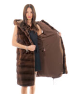 Gilet 94 cm scanbrown visone orizzontale e piumino 54 pelliccia cappuccio coulisse
