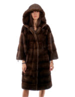 Cappotto 104 cm cappuccio scanbrown pelliccia 52 visone orizzontale coulisse fondo