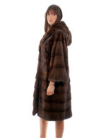 Cappotto 104 cm cappuccio scanbrown pelliccia 52 visone orizzontale coulisse fondo