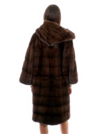 Cappotto 104 cm cappuccio scanbrown pelliccia 52 visone orizzontale coulisse fondo